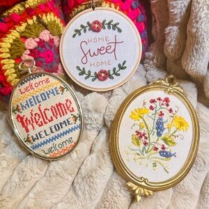 Colorful Grandmacore Embroidered Wall Art Set